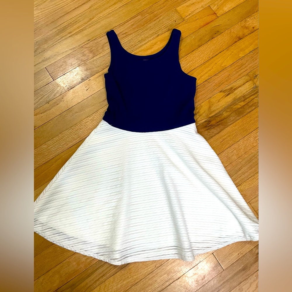 Girls Aqua brand navy white dress size Large - EUC